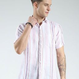 Monte Carlo Striped Spread Collar Linen Regular Fit Casual Shirt-picture-28
