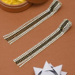 StyleCast Gold-Plated Rhinestone Studded Tasselled Contemporary Drop Earrings-image-56