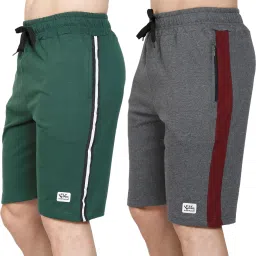 Pack of 2 Self Design Men Green, Grey Regular Shorts-picture-18