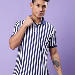 TQH Men Striped Polo Collar Monochrome Dri-FIT Pockets T-shirt-image-69