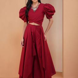 Stitchinc The Sailor Puff Sleeve Cotton Linen Top & Flare Palazzo-image-37
