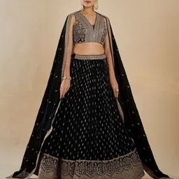 JIHU CULTURE Embroidered Thread Work Semi-Stitched Lehenga & Unstitched Blouse With Dupatta-picture-30