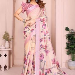 PAMPER YOURSELF Floral Zari Linen Blend Saree-24