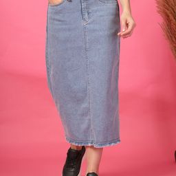 plusS Women Denim Straight A-Line Midi Skirt-image-30