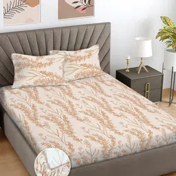 FABINALIV Beige Floral 300 TC King Bedsheet with 2 Pillow Covers-image-76