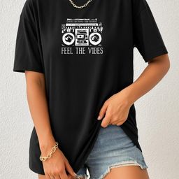 Women Black Trendy Graphic Printed Drop Shoulder Oversized T-Shirt-image-100