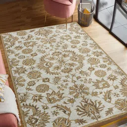 saraswatii global Cream-Coloured & Brown Floral Anti-Skid Woollen Carpet-image-71