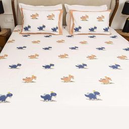 MuddnMe Peach-Coloured Printed Queen Bedsheet with 2 Pillow Covers-image-64