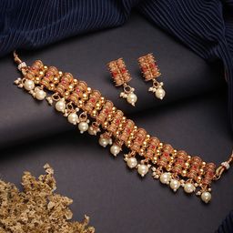 Jazz And Sizzle Gold-Plated Stone -Studded & Pearl Beaded Jewellery Set-image-34