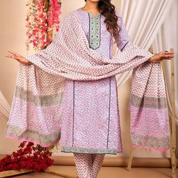 Anouk Women Floral Printed Cotton Kurta with Trousers & Dupatta-picture-16