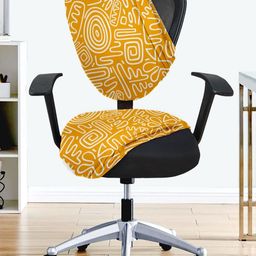 Lazi 2 Pieces Yellow & White Abstract Printed Stretchable Office Chair Covers-image-40