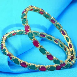 Missmister Gold Plated Brass Faux Ruby & Columbian Emerald Bangle Set-image-9