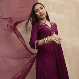 all about you Women Embroidered Regular Kurta with Trousers & With Dupatta image 2
