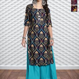 HERE&NOW Selection Of 3 Floral Printed Round Neck Straight Kurtas-image-37