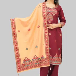 Tones-N-Shades Floral Woven Design Velvet Unstitched Dress Material-image-20