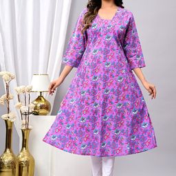 SHOOLIN Women Floral Printed Square Neck A-Line Kurta-image-25
