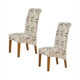 HOKIPO Beige & Black 2 Pieces Printed Dining Chair Covers-image-90