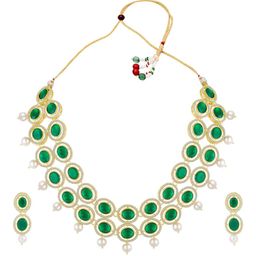 Peora Gold Plated Cubic Zirconia Stone Studded & Beaded Jewellery Set-10