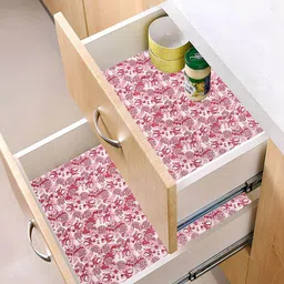 Kuber Industries Cream & Pink 3 Pieces Floral Printed Shelf Liner Organisers-image-21