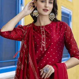 VredeVogel Woven Design Regular Chanderi Silk Straight Kurta With Trouser With Dupatta image 5