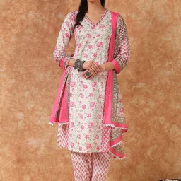 Meeranshi Floral Printed V-Neck A-Line Pure Cotton Kurta With Harem Pants & Dupatta-image-53