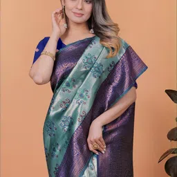 KALINI Ethnic Motifs Zari Art Silk Banarasi Saree-image-96