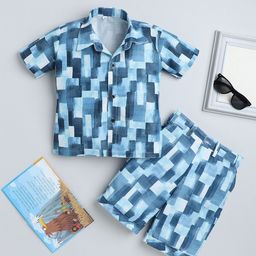 FOURFOLDS Boys Printed Short Sleeves Shirt With Shorts-12
