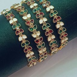 Anouk Set Of 4 Copper-Plated Enamelled & Stone-Studded Bangles-79