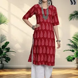 HERE&NOW Selection Of 2 Floral Printed Round Neck Straight Kurtas-picture-38