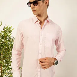 Thomas Scott Men Smart Spread Collar Vertical Striped Cotton Slim Fit Casual Shirt-image-89