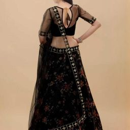 F Plus Fashion Girls Black Net Semi-Stitched Lehenga Choli-image-88