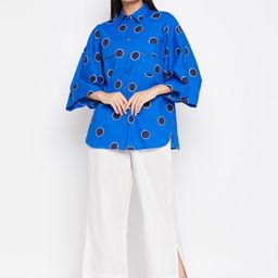 Antimony Polka Dots Printed Shirt Collar Three-Quarter Sleeves Shirt With Trouser-image-53