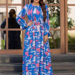SARINKU Print Puff Sleeve Georgette Maxi Dress-image-82