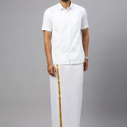 Ramraj Men Solid Adjustable Dhoti with Border image 4