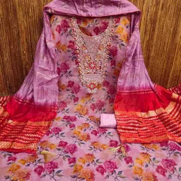 KALINI Lavender Simmer Silk Digital Print Coding With Sequence Work Unstitched Dress Material image 3