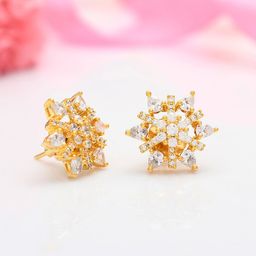 Voylla Gold Plated American Diamond Contemporary Sparkling Elegance Starburst Studs-36