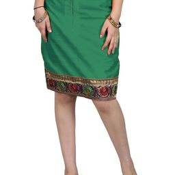 Exotic India Plain Pencil Skirt With Hand-woven Floral Patch Border-picture-41