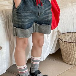 LULU & SKY Girls Washed High-Rise Denim Shorts-image-62