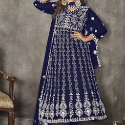 Warthy Ent Floral Embroidered Net Semi-Stitched Dress Material-picture-38