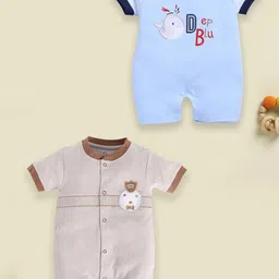 BABY GO Pack Of 2 Infant Boys Printed Pure Cotton Rompers-image-38
