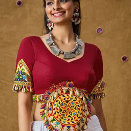 SALWAR STUDIO Cotton Embroidered Sweetheart Neck Crop Top-image-44