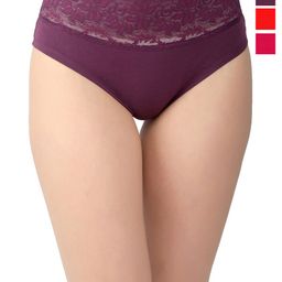 Valles365 by S.C. Pack Of 3 Top Lace Hipster Briefs TPLC3WINREDPIN-XXL-image-67