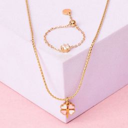 SALTY Clover & Self Love - Pendant Chain & Chain Ring Jewellery Set-68