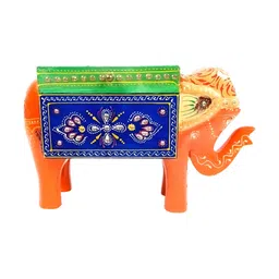apka mart Orange & Blue Elephant Design Wooden Jewellery Box Organiser-48
