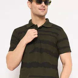 KASMA Striped Printed Polo Collar Regular Fit T-shirt-10