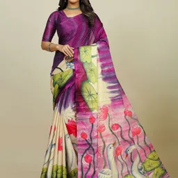 KALINI Kalamkari Printed Dabu Saree-image-30