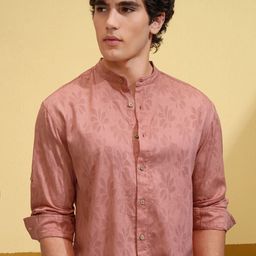 HIGHLANDER Men Relaxed Fit Band Collar Floral Printed Cotton Casual Shirt-picture-20