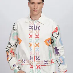 Eszett Men Geometric Printed Spread Collar Pure Cotton Casual Shirt-image-87