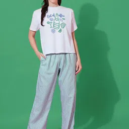 FFLIRTYGO Women Printed T-shirt With Striped Pyjamas Night suits-image-6