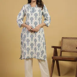 ROOTSOUL Women Floral Printed V-Neck Regular Pure Cotton Kurta with Trousers-14